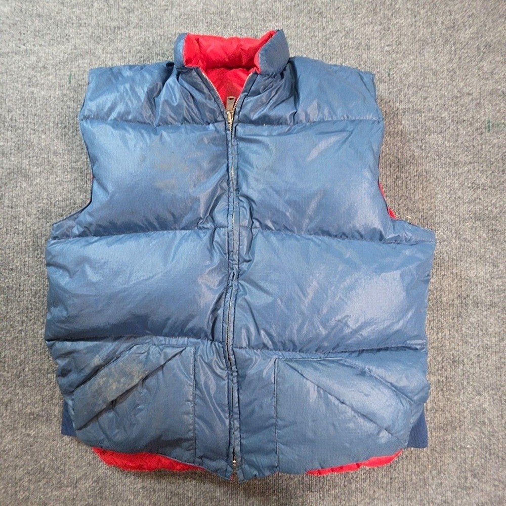 Reversible Puffer Vest Mens Large Blue Red Quilted Insulated Full Zip Outdoor